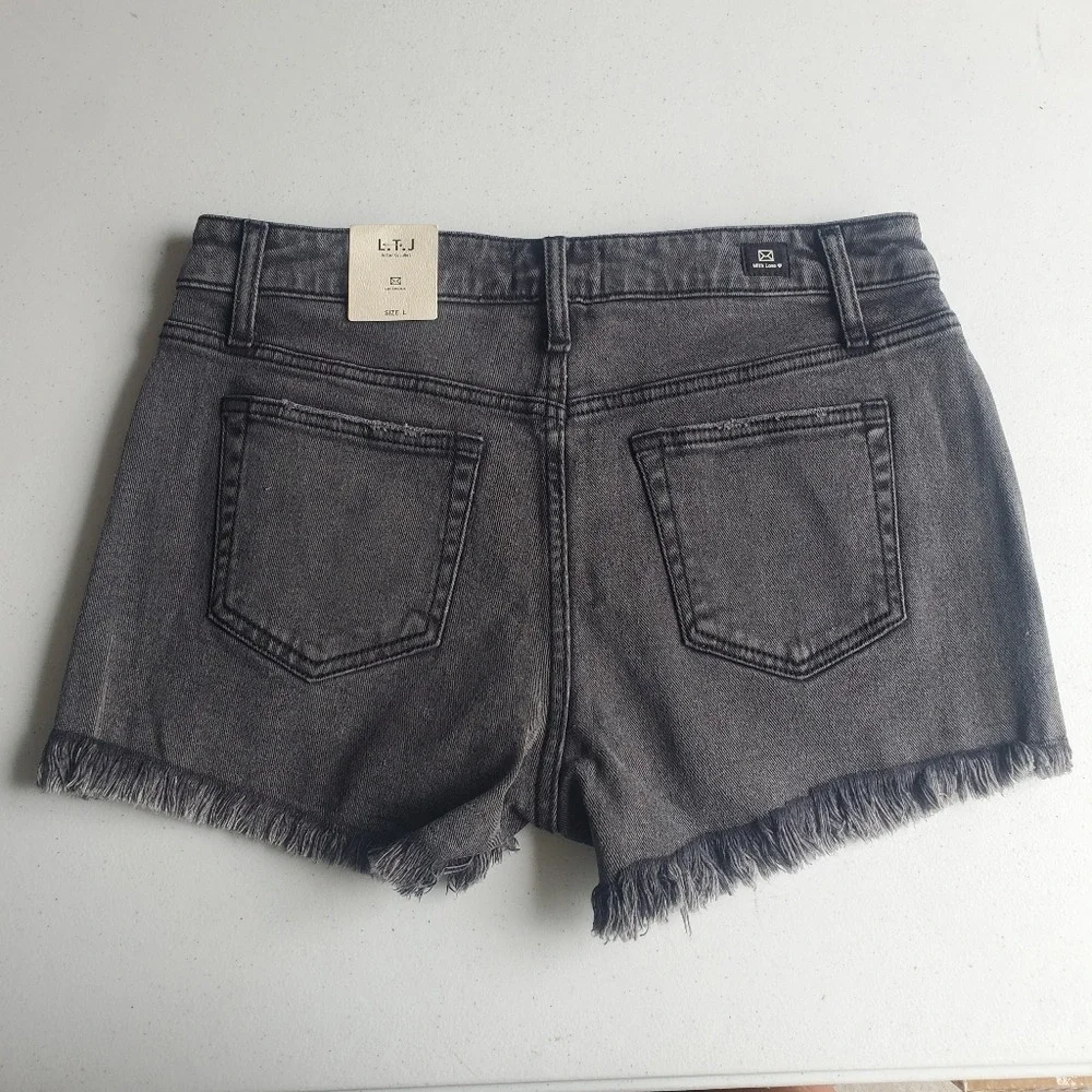 Letter to Juliet Distressed Jean Shorts Womens L Black‎ Acid Wash Grunge Y2K New